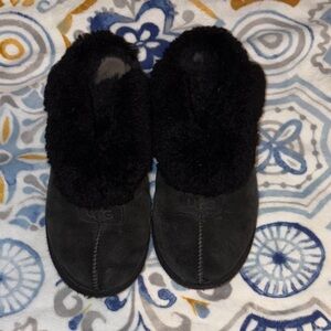 UGG Black Fuzzy Slippers